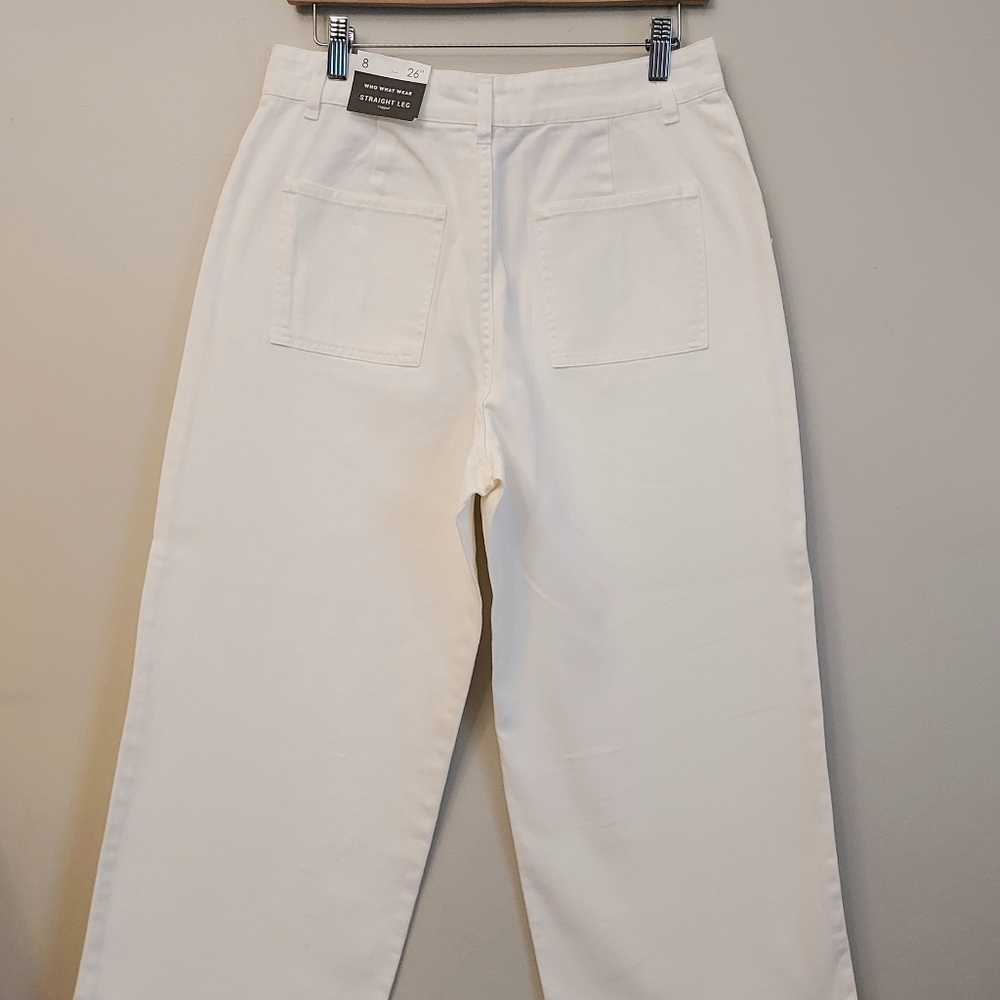 Who What Wear Straight White Cropped Denim Jean Size 8 NEW NWT Patch Pockets - Picture 5 of 12